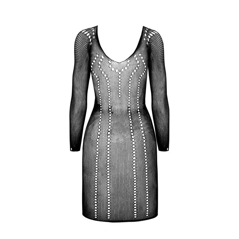 Seksowna czarna sieteczkowa sukienka z długim rekawem Passion BS101