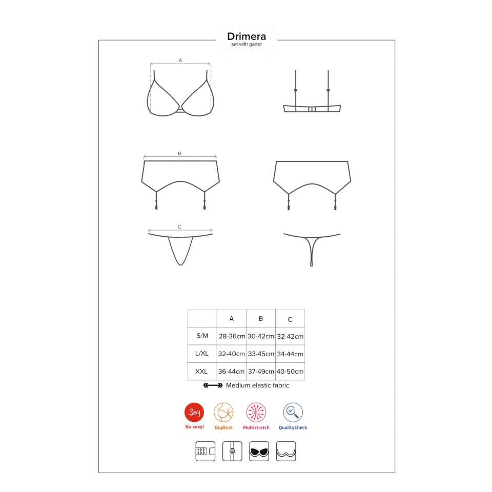 Granatowy, trzyczęściowy koronkowy komplet Obsessive Drimera