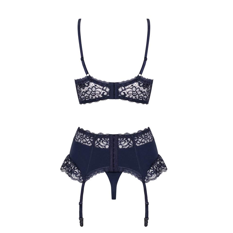 Granatowy, trzyczęściowy koronkowy komplet Obsessive Drimera