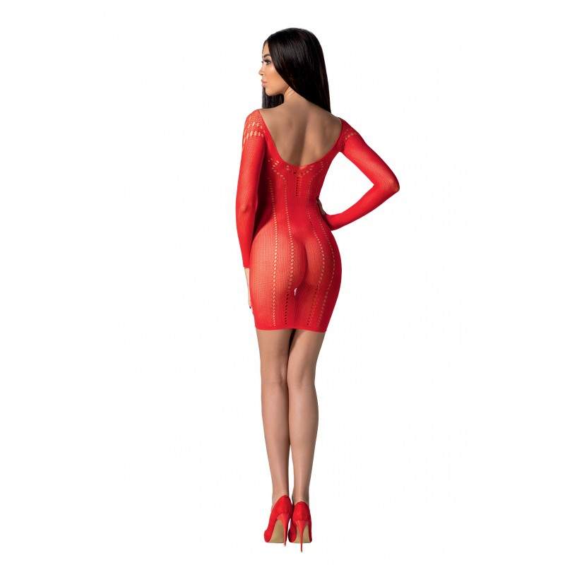 Seksowna czerwone siateczkowa sukienka z długim rękawem Passion BS101