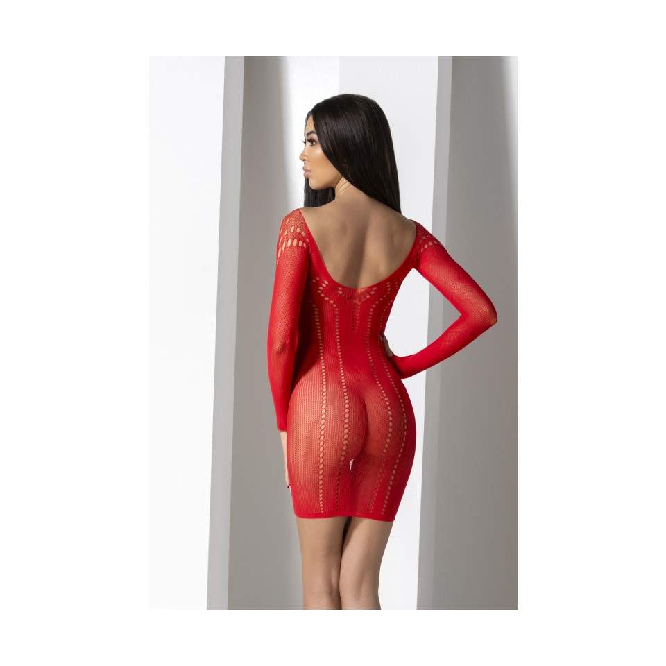 Seksowna czerwone siateczkowa sukienka z długim rękawem Passion BS101