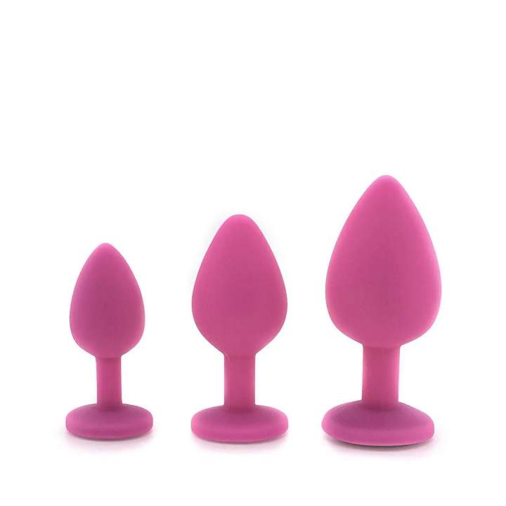 Zestaw trzech różowych silikonowych korków analnych - średnica 3,2cm - 4,1 cm