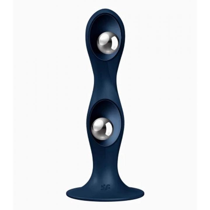 Silikonowe granatowe dildo z kuklami marki Satysfyer Double Ball-R