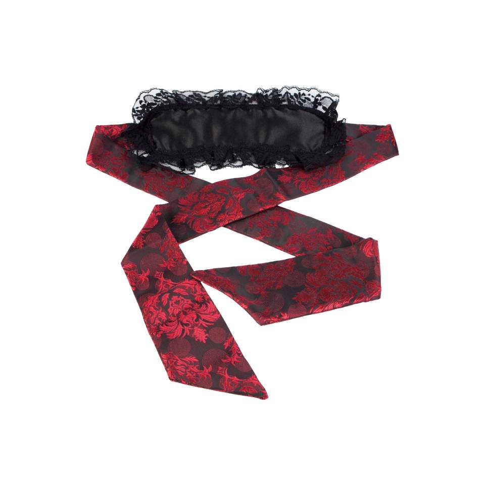 Czarna zmysłowa opaska na oczy z koronką i regulowaną wstążką