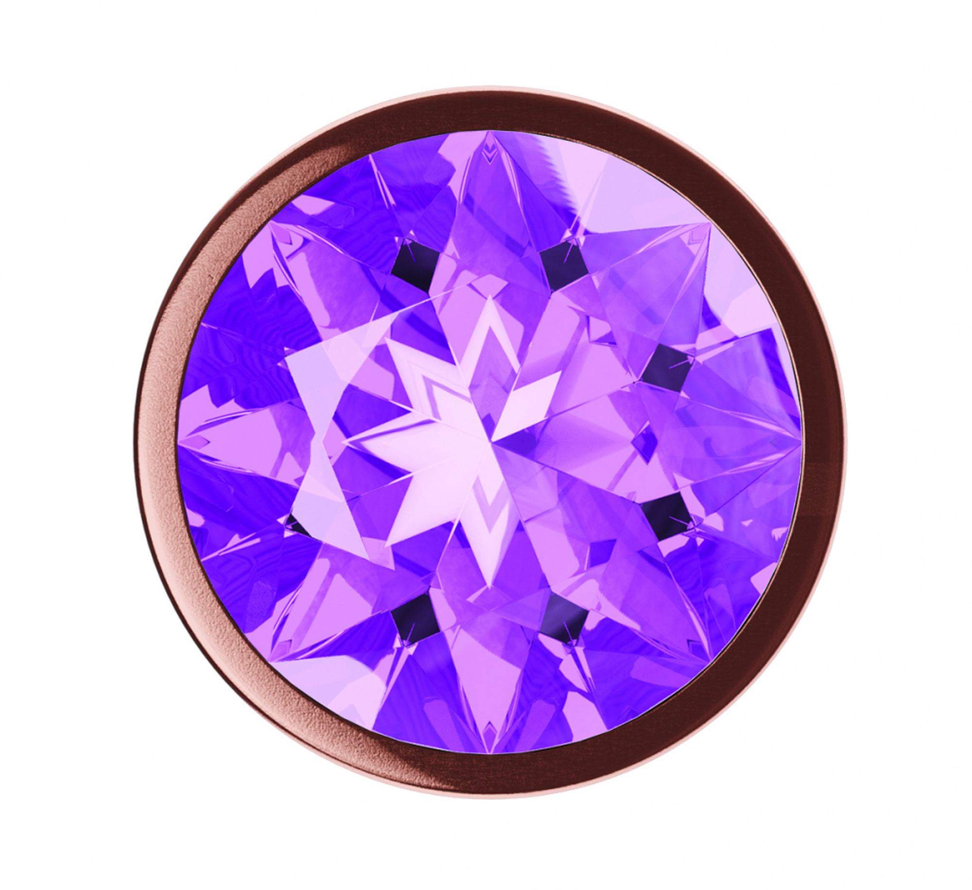 Korek analny w kolorze różowego złota z fioletowym diamencikiem- rozmiar S