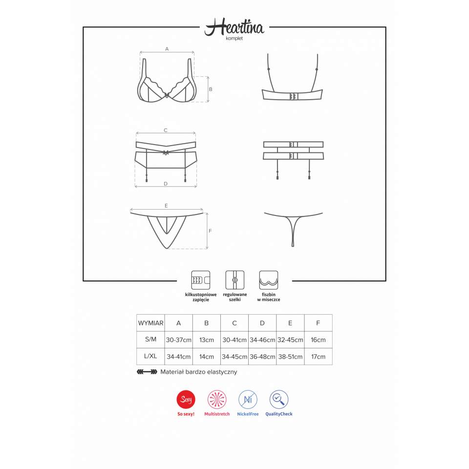 Czerwony 3-częściowy komplet Obsessive Heartina