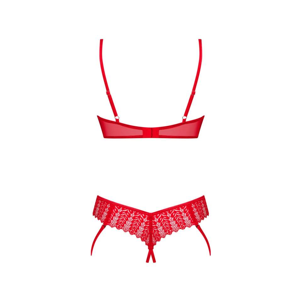 Czerwony seksowny 2-częściowy komplet z otwartym krokiem i miseczkami Obsessive Ingridia