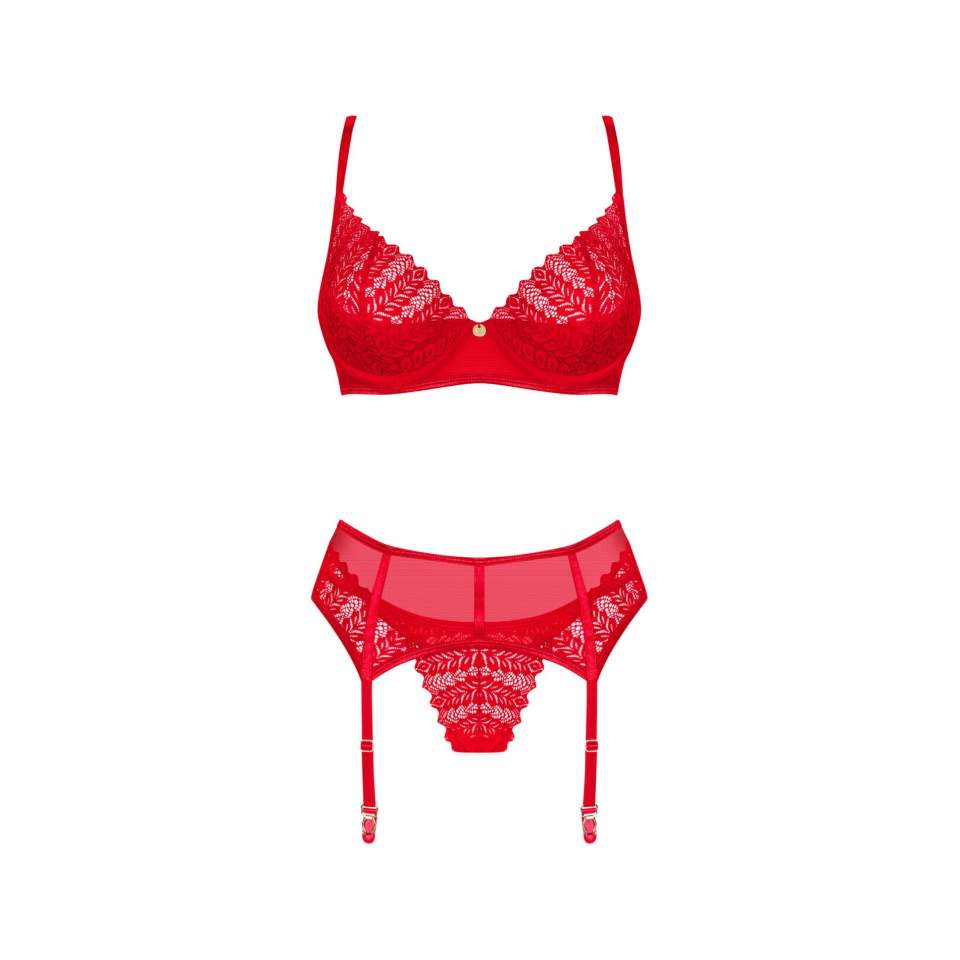 Czerwony seksowny 3-częściowy komplet Obsessive Ingridia