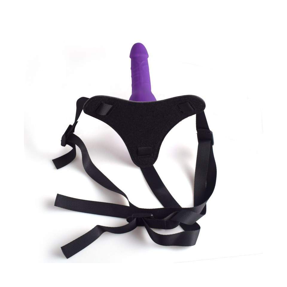 Strapon z fioletowym dildem
