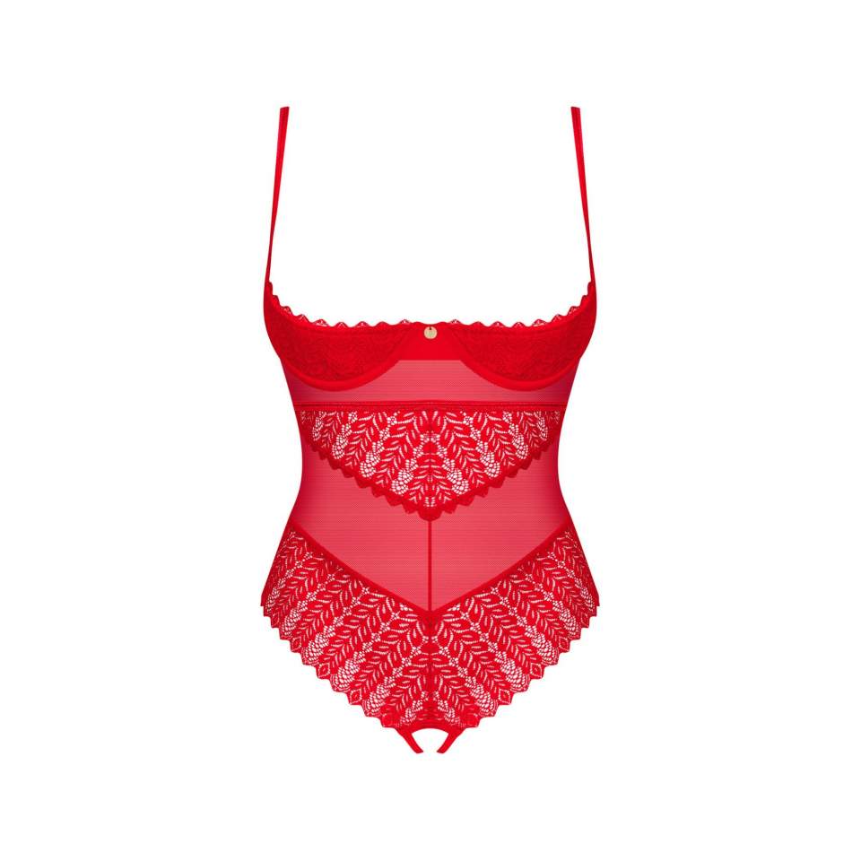 Seksowne czerwone body z otwartm krokiem i miseczkami Obsessive Ingridia