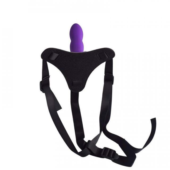 Strap-on regulowany z silikonowym fioletowym dildem