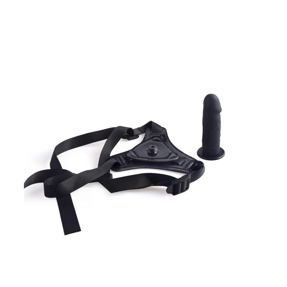 Strap-on regulowany z silikonowym czerwonym dildem