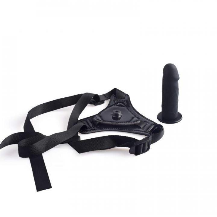Strap-on regulowany z silikonowym czerwonym dildem