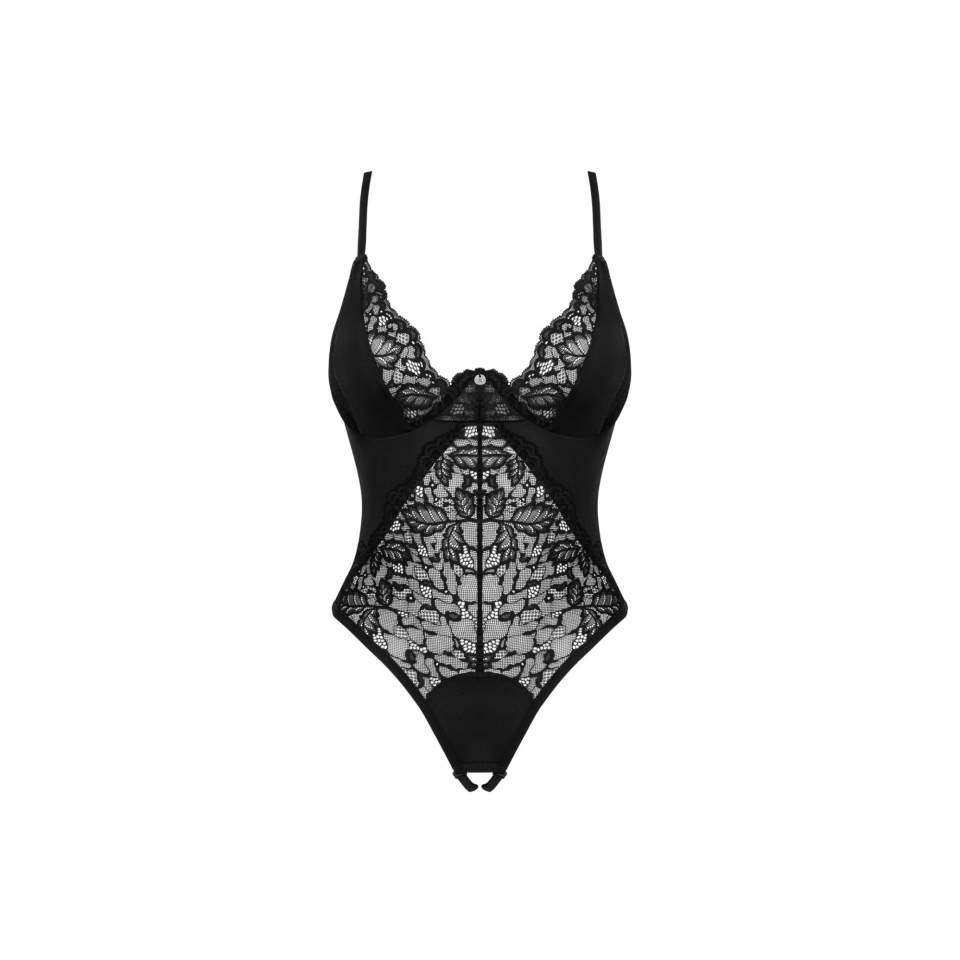 Czarne klasyczne z koronką otwarte body Obsessive Bellastia