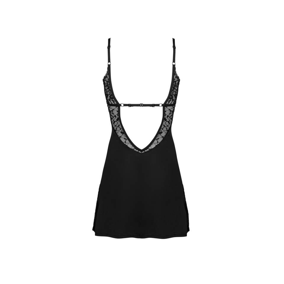 Czarna klasyczna koszulka z dodatkiem koronki + stringi Obsessive Bellastia