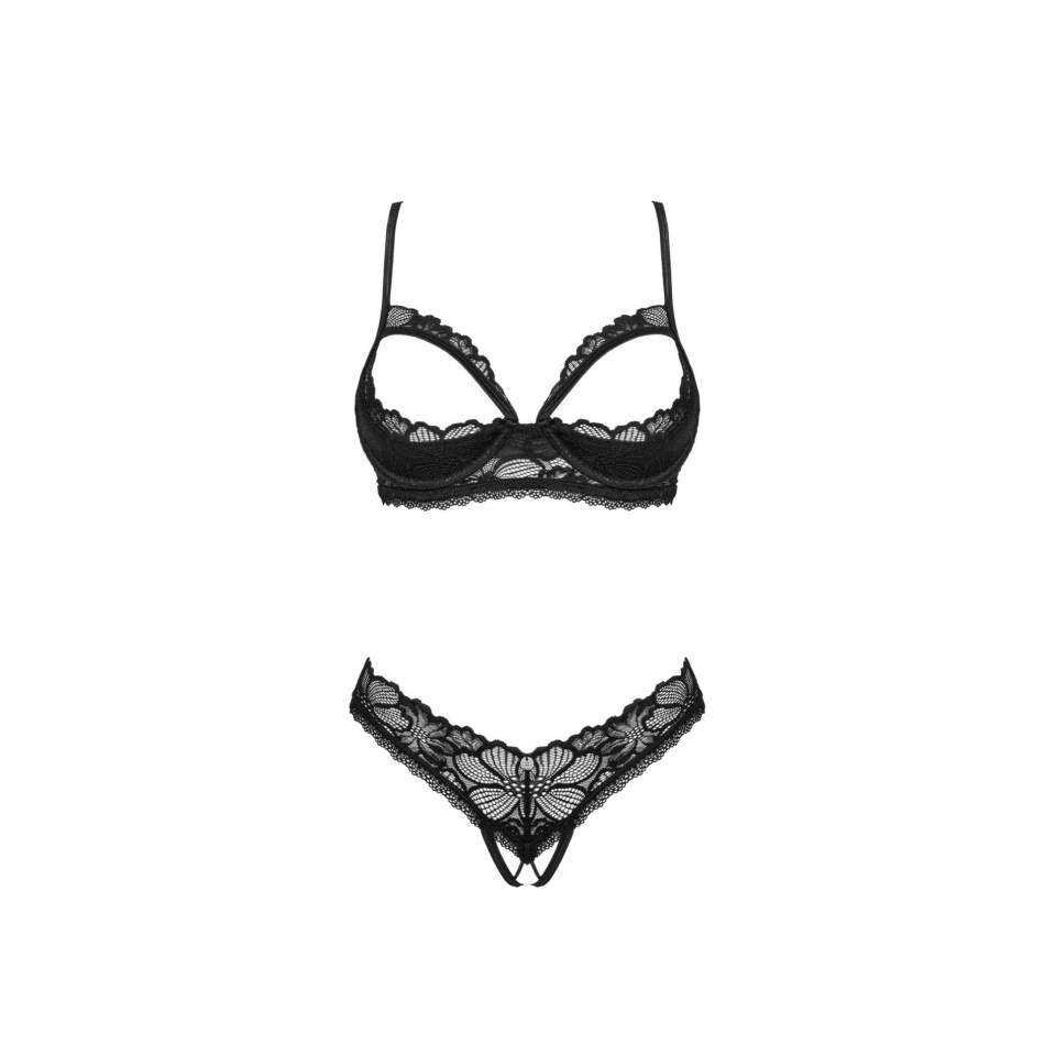 Seksowny czarny komplet 2-częściowy z otwarymi miseczkami Obsessive Serafia