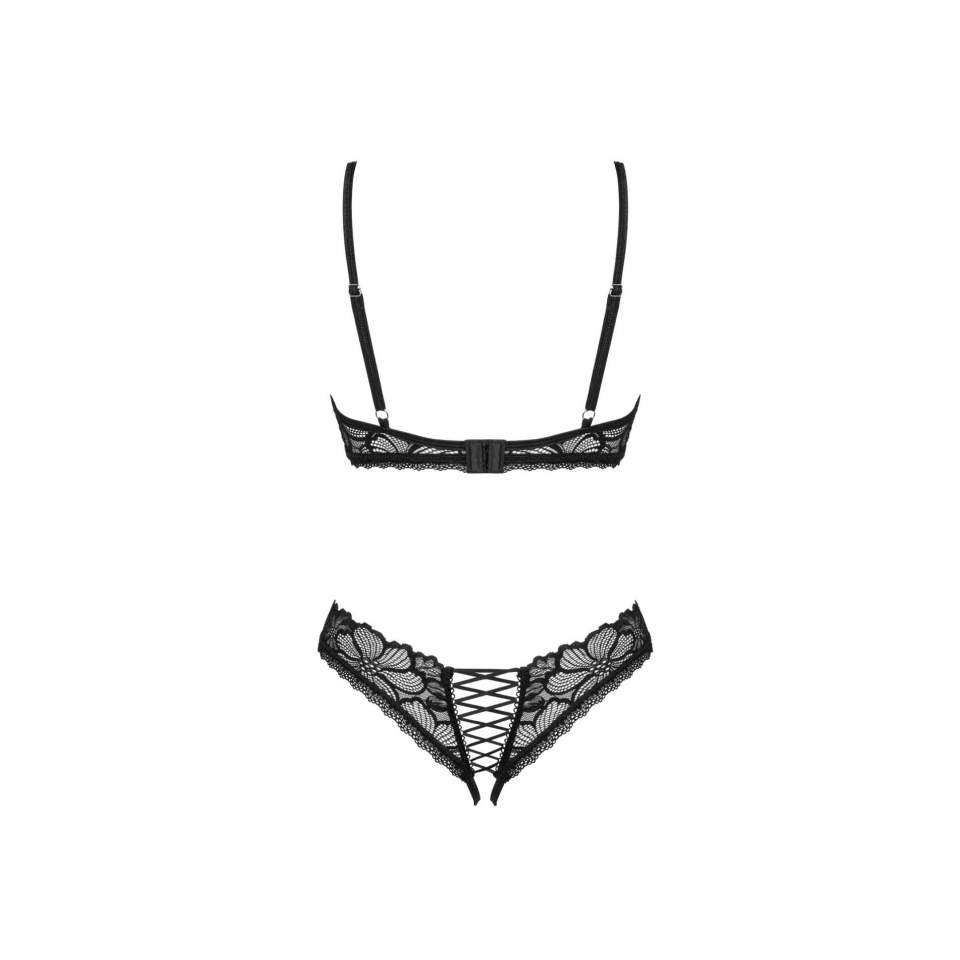Seksowny czarny komplet 2-częściowy z otwarymi miseczkami Obsessive Serafia
