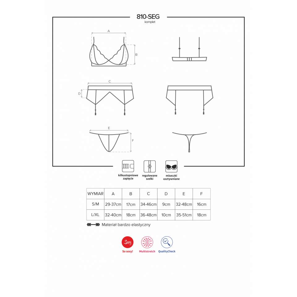 Elegancki czarny trzyczęściowy komplet Obsessive 810-SEG-1