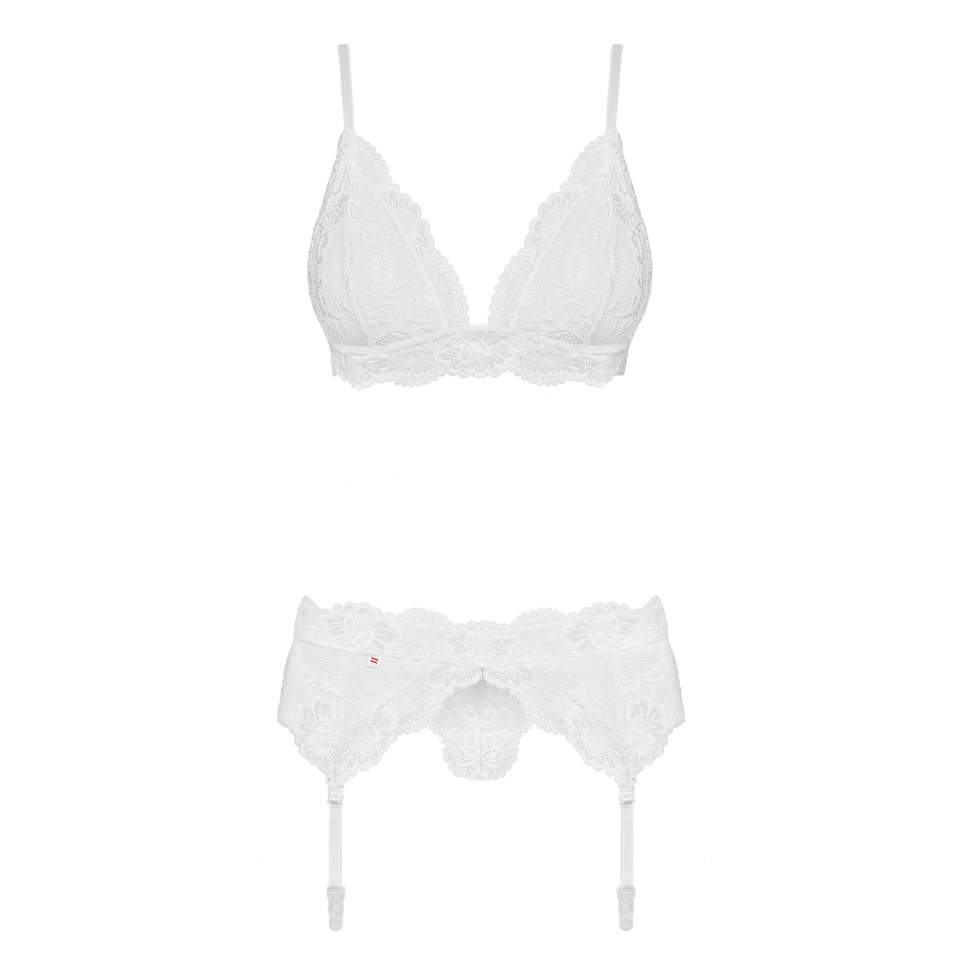 Niewinnie seksowny biały 3-częściowy komplet Obsessive 810-SEG