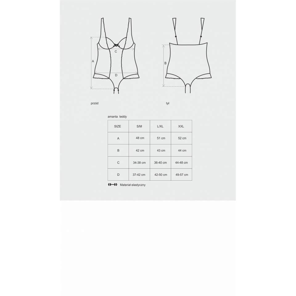 Czarne body Obsessive Amanta z turkusowymi aplikacjami o otwartym krokiem