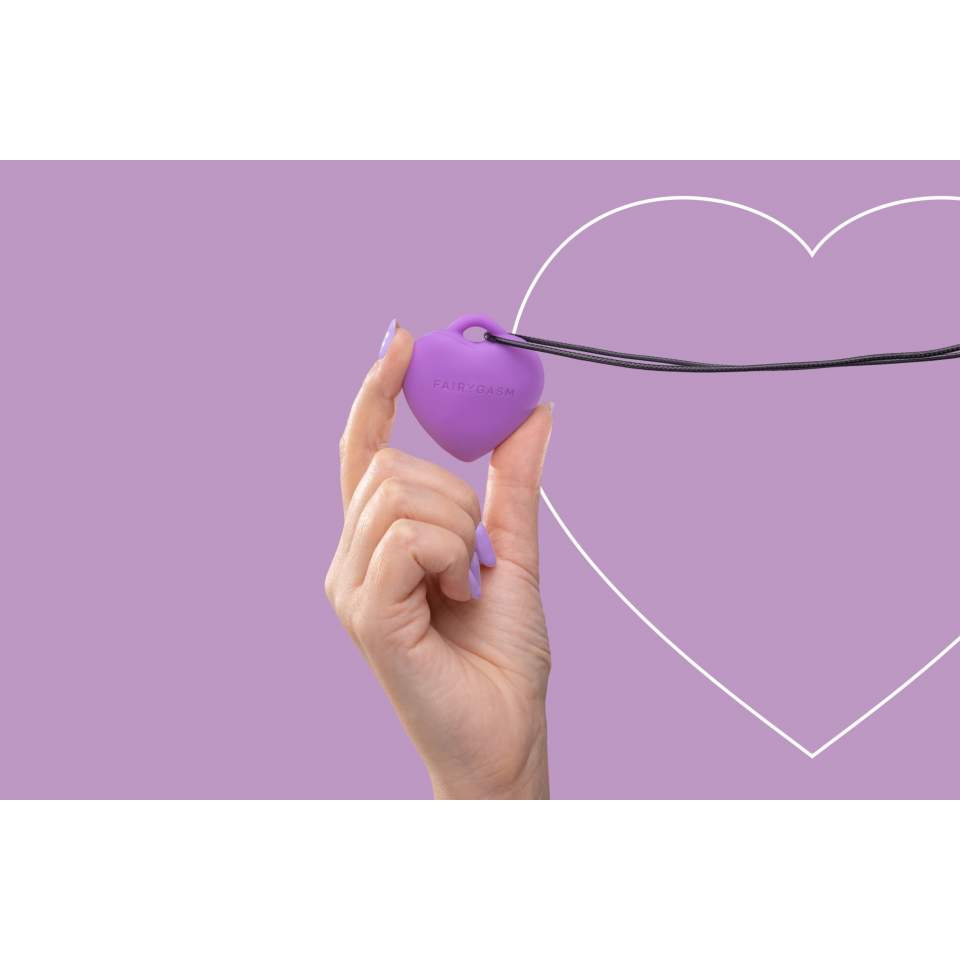 Dyskretny masażer łechtaczkowy w kształcie serduszka + zawieszka: KAMIEŃ ROZKOSZY w kolorze fioletowym