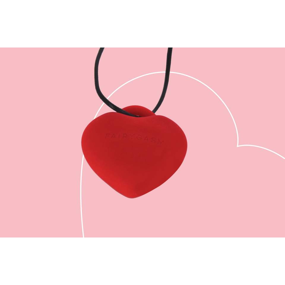 Dyskretny masażer łechtaczkowy w kształcie serduszka + zawieszka: KAMIEŃ ROZKOSZY w kolorze czerwonym