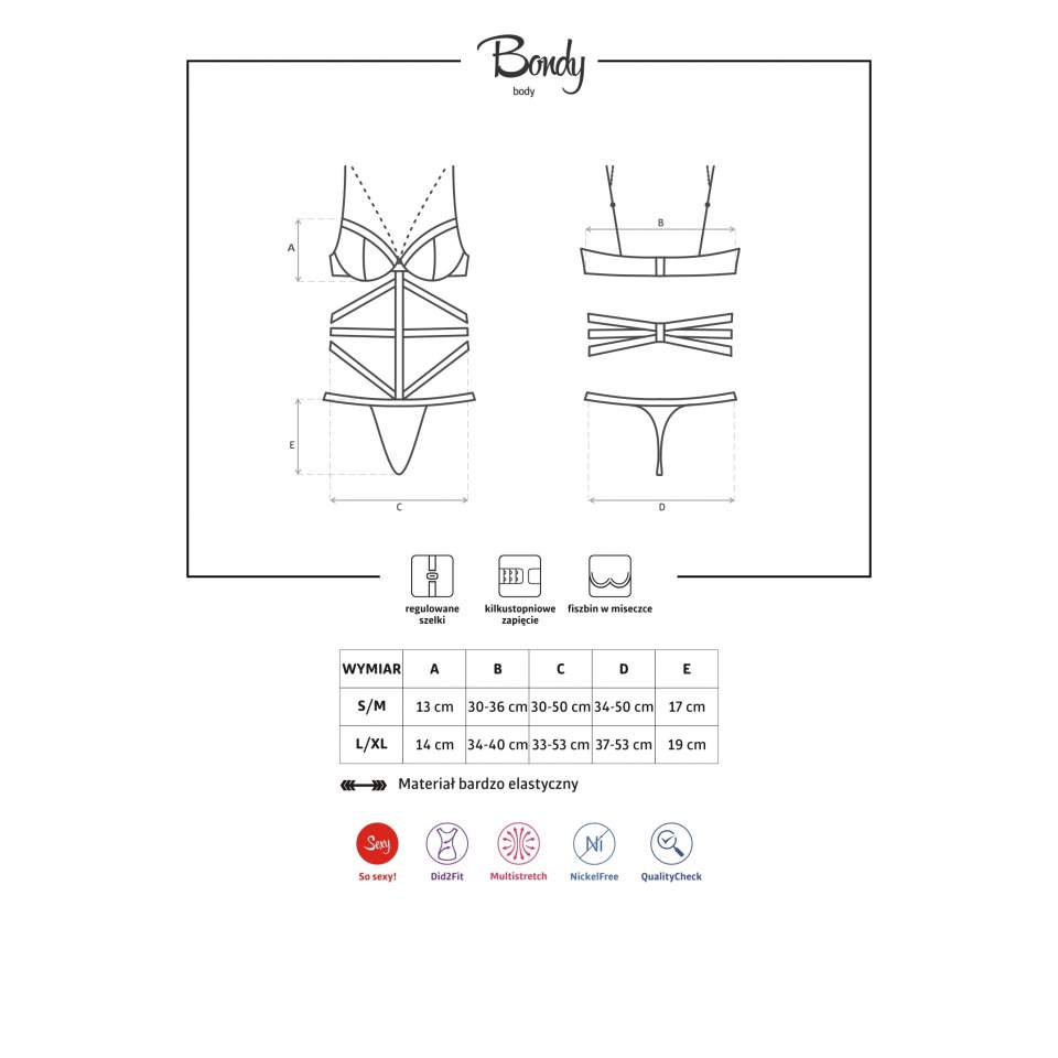 Fantazyjne czarne body Obsessive Bondy z seksownymi paskami