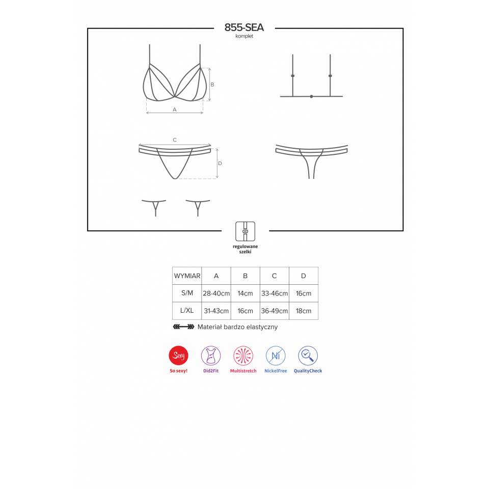 Odważny czarny trzyczęściowy komplet Obsessive 855-SEA-1