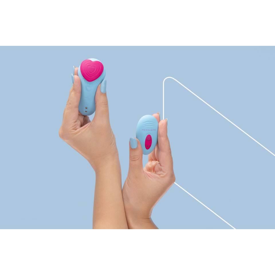 Oryginalny, mały silikonowy masażer z pilotem, 9 funcji wibracji: SERCE KLEJNOTU z kolorze niebieskim