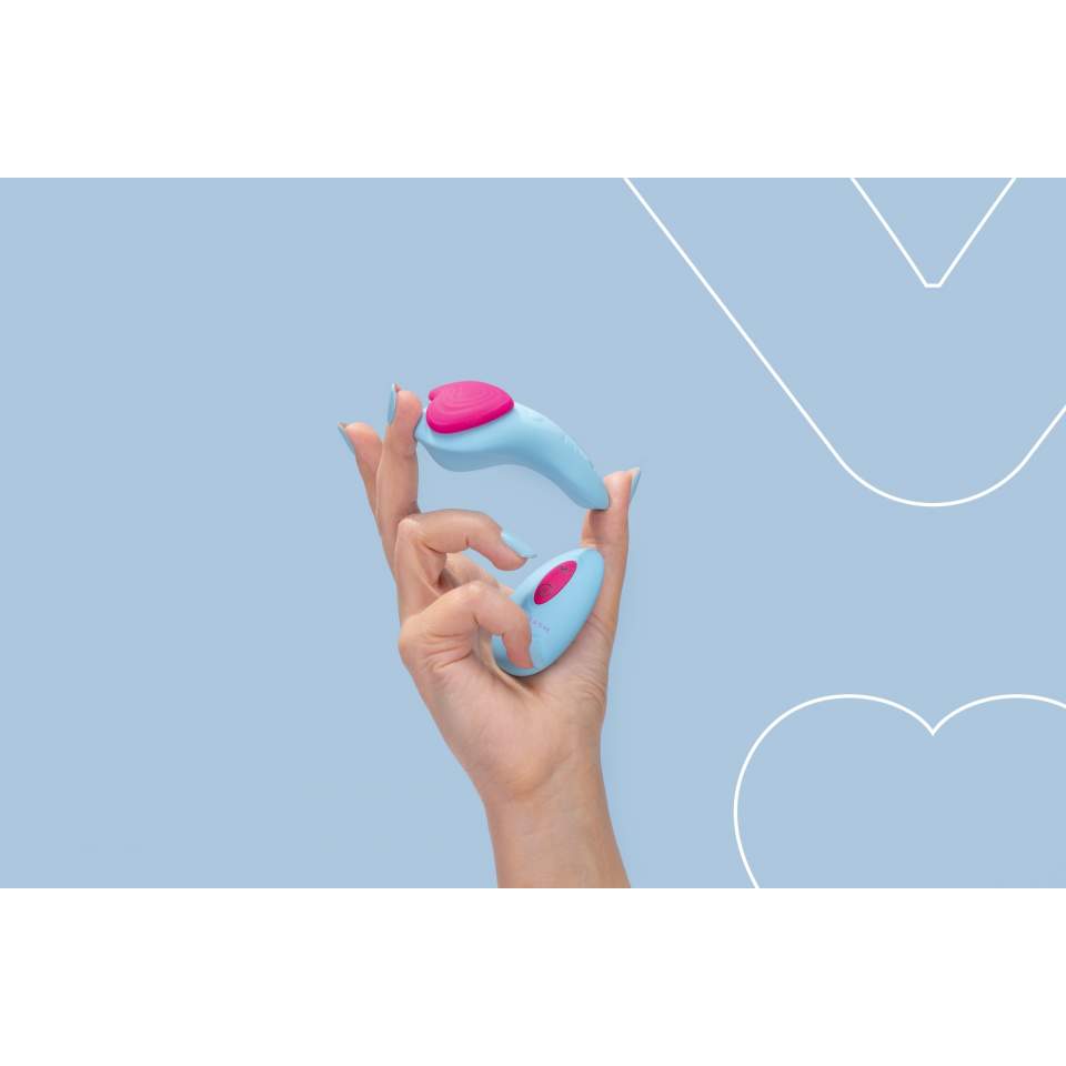 Oryginalny, mały silikonowy masażer z pilotem, 9 funcji wibracji: SERCE KLEJNOTU z kolorze niebieskim