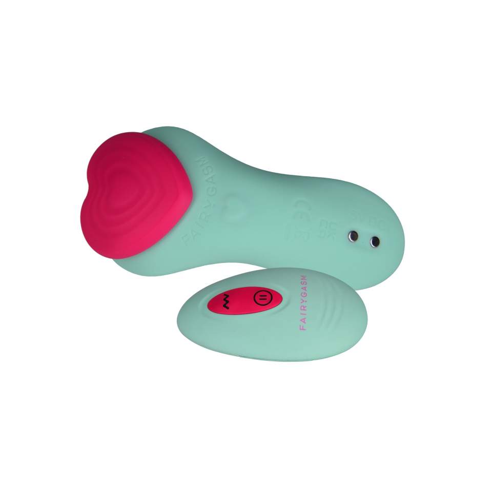 Oryginalny, mały silikonowy masażer z pilotem, 9 funcji wibracji: SERCE KLEJNOTU z kolorze zielonym