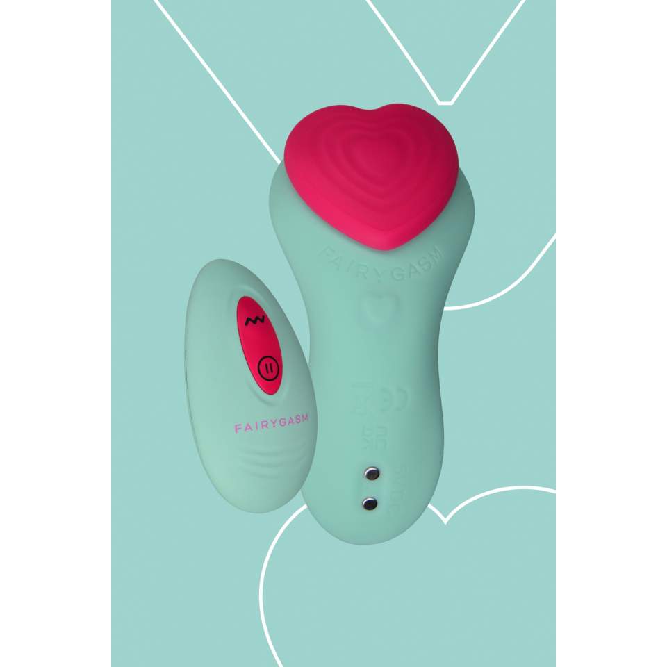 Oryginalny, mały silikonowy masażer z pilotem, 9 funcji wibracji: SERCE KLEJNOTU z kolorze zielonym