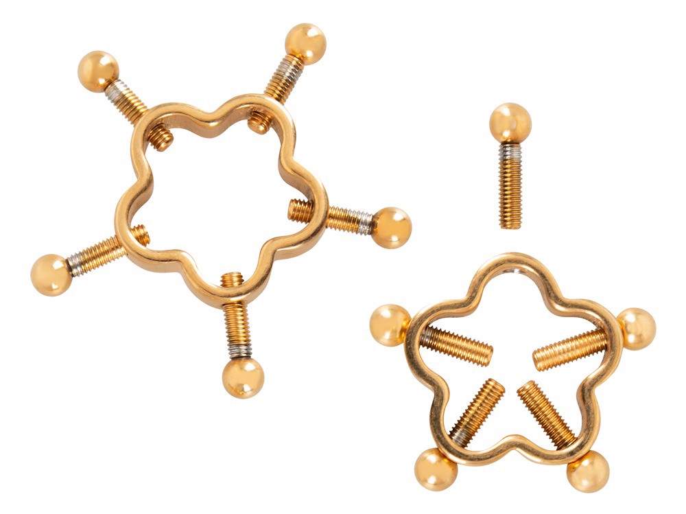 Złote elegamckie zaciski na sutki regulowane- tworzące iluzję prawdziwego piercingu