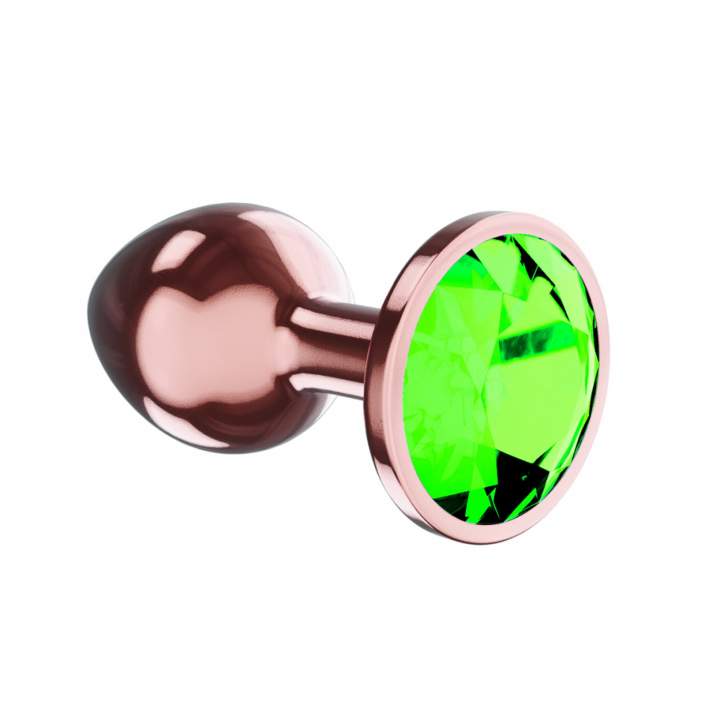 Korek analny w kolorze różowego złota z diamencikiem zielonym- rozmiar S