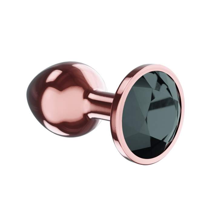 Korek analny w kolorze różowego złota z diamencikiem czarnym- rozmiar L