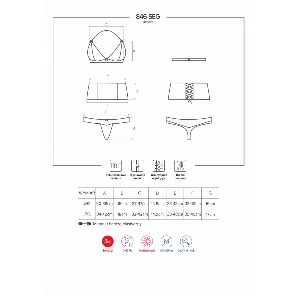 3-częściowy czarny komplet Obsessive 846-SEG-1