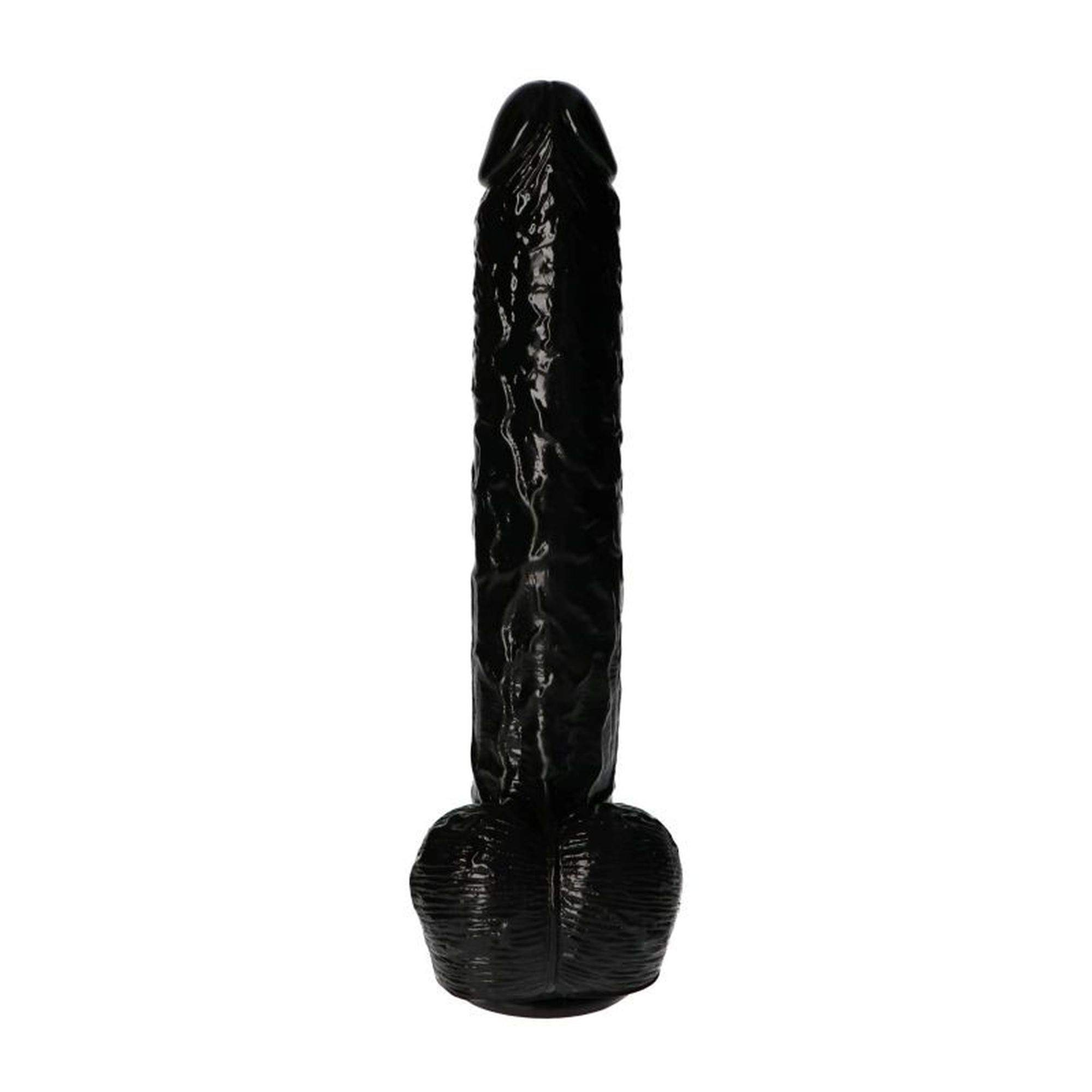 Sporych rozmiarów czarne dildo dla odważnych - 40cm wykonane z PCV