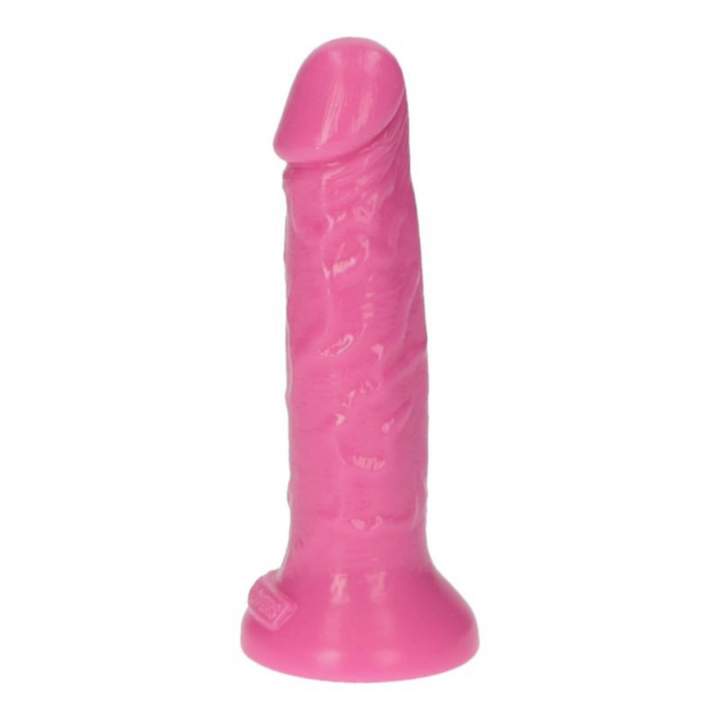 Średniej wielkości różowe realistyczne dildo do stymulacji analno-waginalnej - 11,5cm dla początkujących