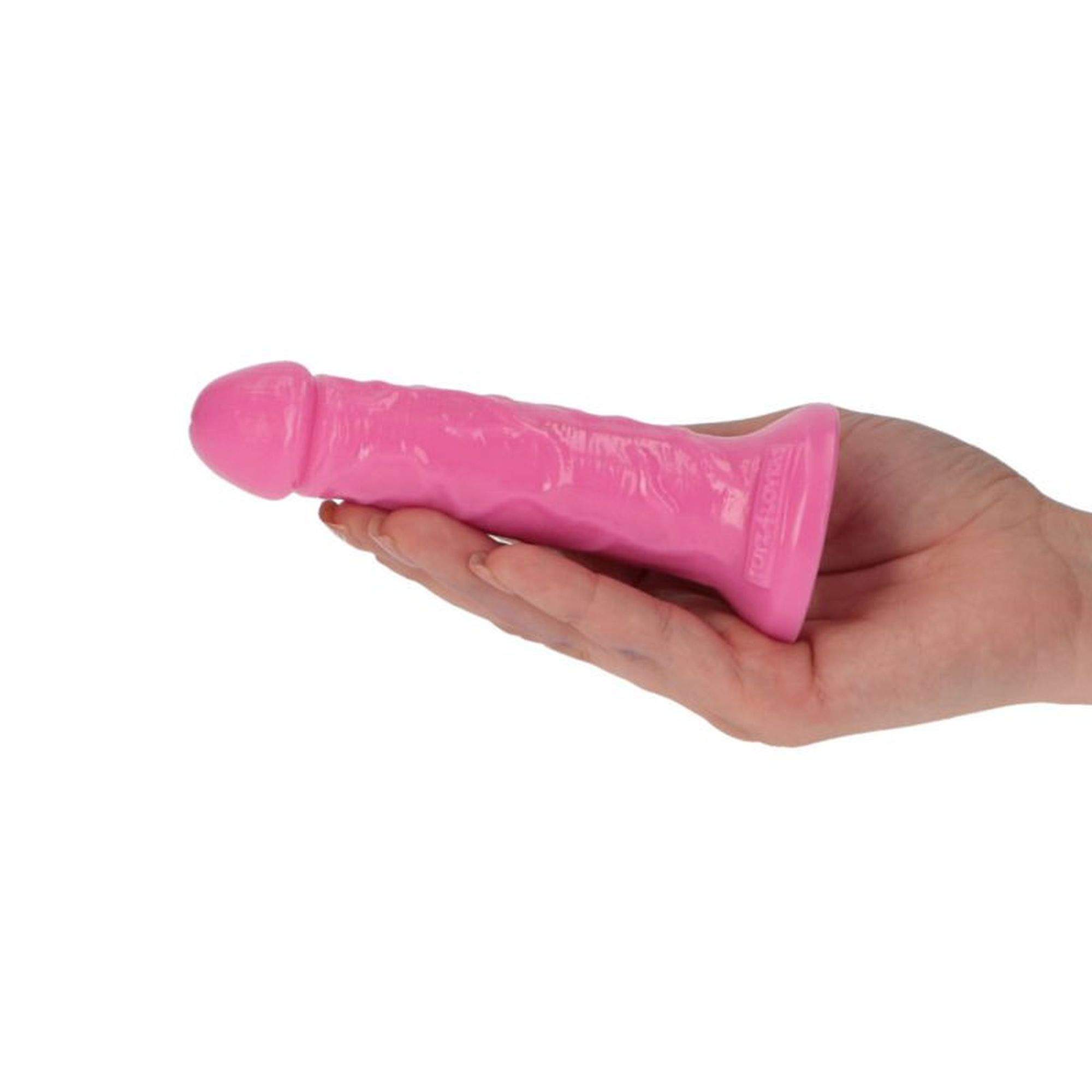 Średniej wielkości różowe realistyczne dildo do stymulacji analno-waginalnej - 11,5cm dla początkujących