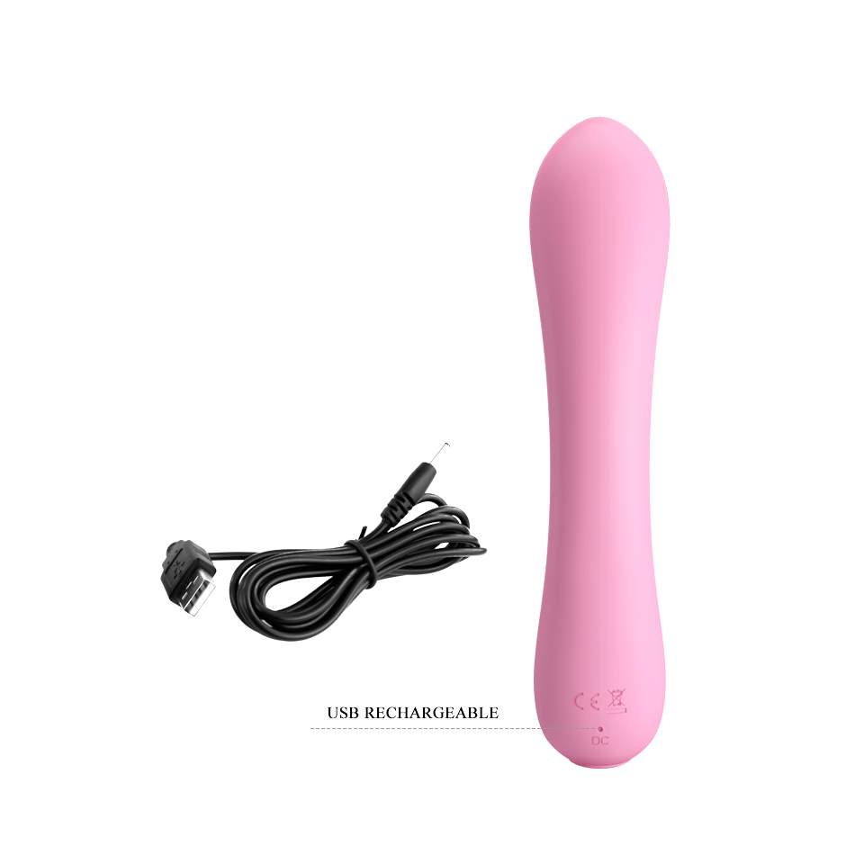 Różowy silikonowy wibrator klasyczny ładowany przez USB – 19 cm