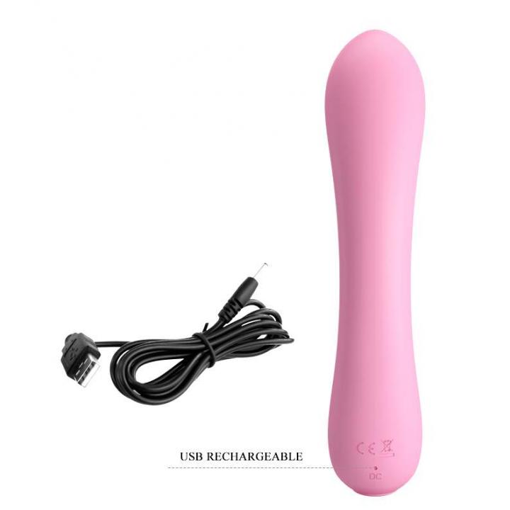 Różowy silikonowy wibrator klasyczny ładowany przez USB – 19 cm