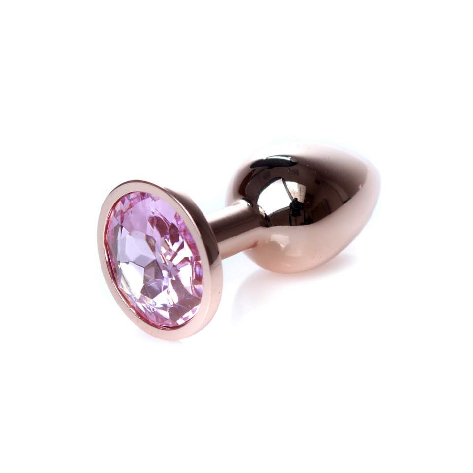 Miedziany korek analny z diamencikiem rózowym- rozmiar S