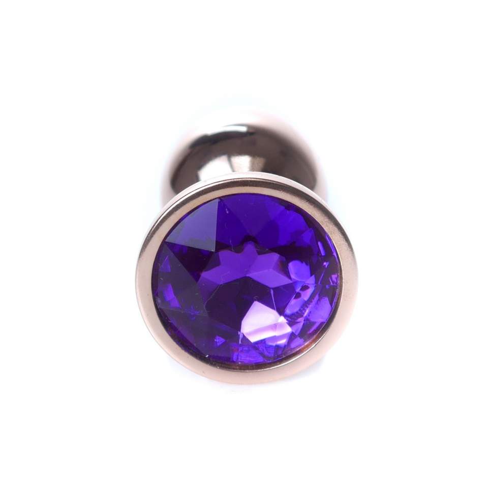 Miedziany korek analny z diamencikiem fioletowym- rozmiar S