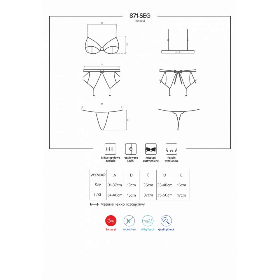 Biały komplet Obsessive 871-SEG-2, 3-częściowy