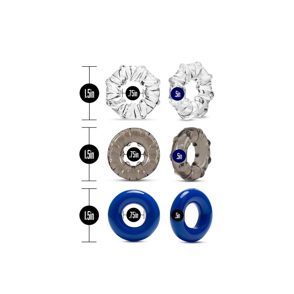 Zestaw 3 pierścieni na penisa o różnorodnej teksturze