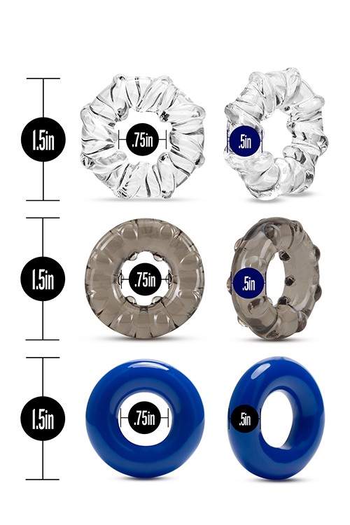 Zestaw 3 pierścieni na penisa o różnorodnej teksturze