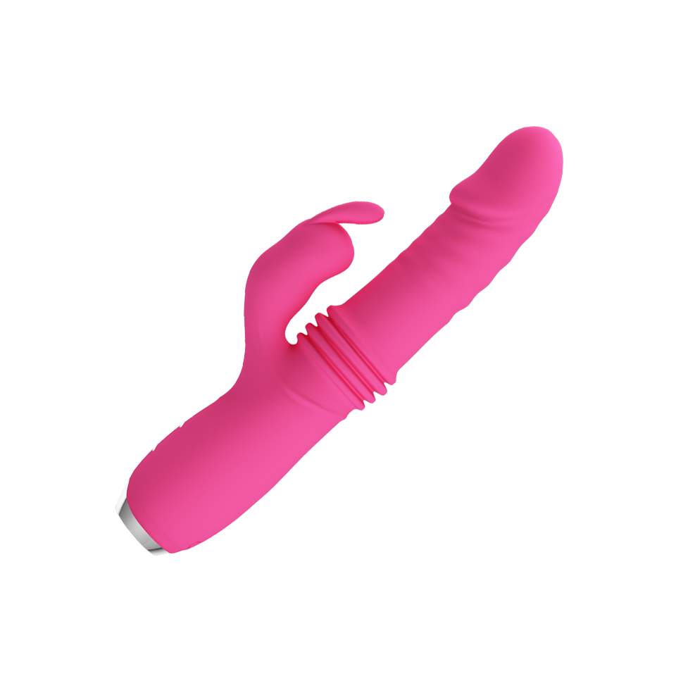 Różowy silikonowy wibrator króliczek z funkcją pchania – 23 cm