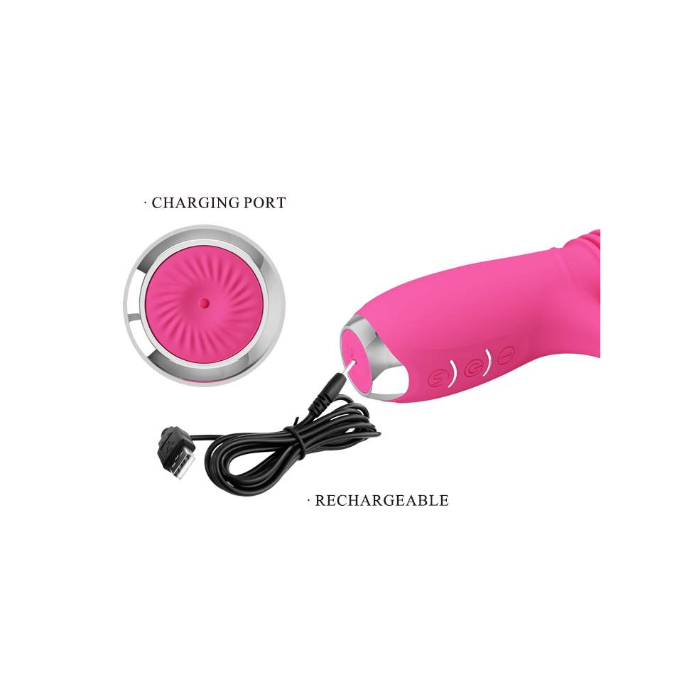 Różowy silikonowy wibrator króliczek z funkcją pchania – 23 cm