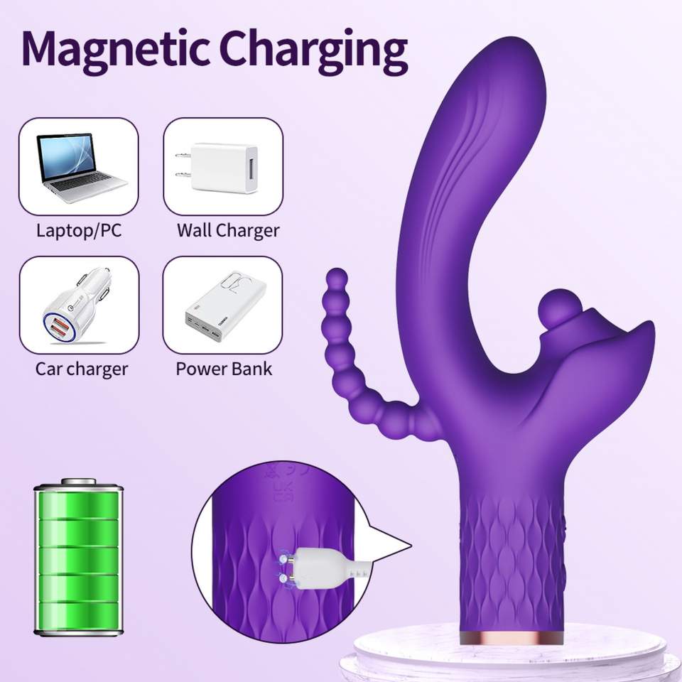 Nowoczesny wibrator 3w1: 7-trybów wibracji, stymulacja łechtaczki + wypustka analna