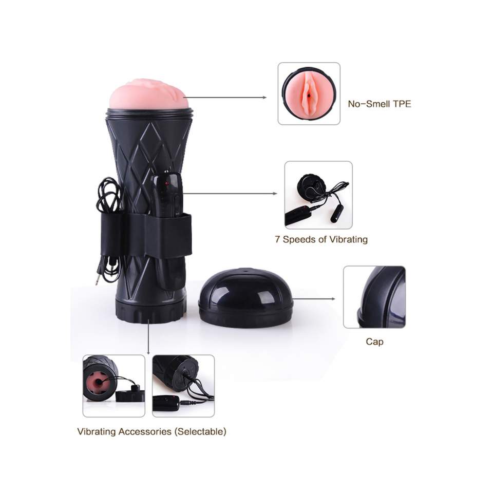 Masturbator latarka dla Panów z wibracjami: w kształcie waginy z licznymi wypustkami